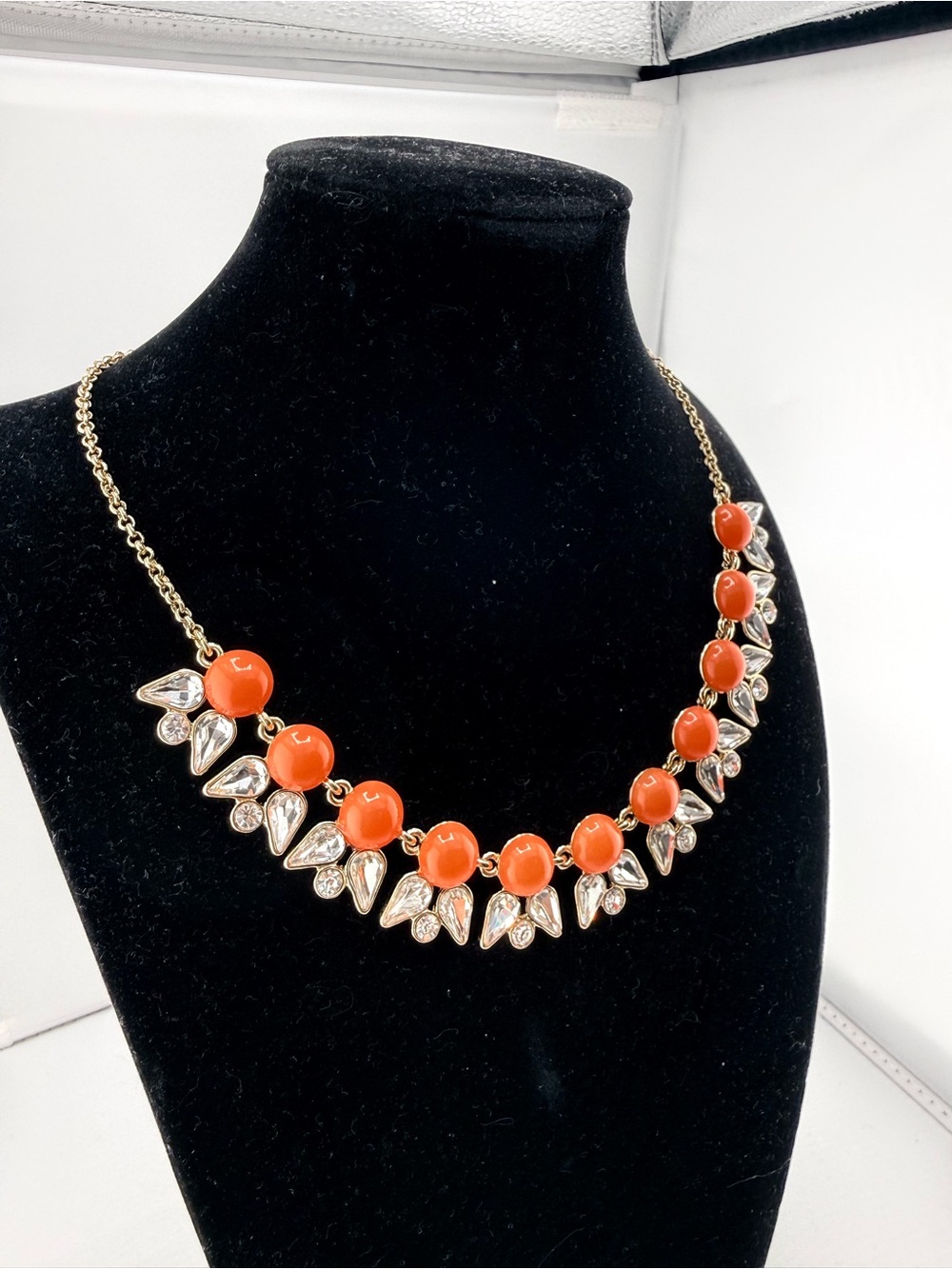 J. Crew Gold Chain Statement Necklace with Coral Red Beads - Picture 3 of 9